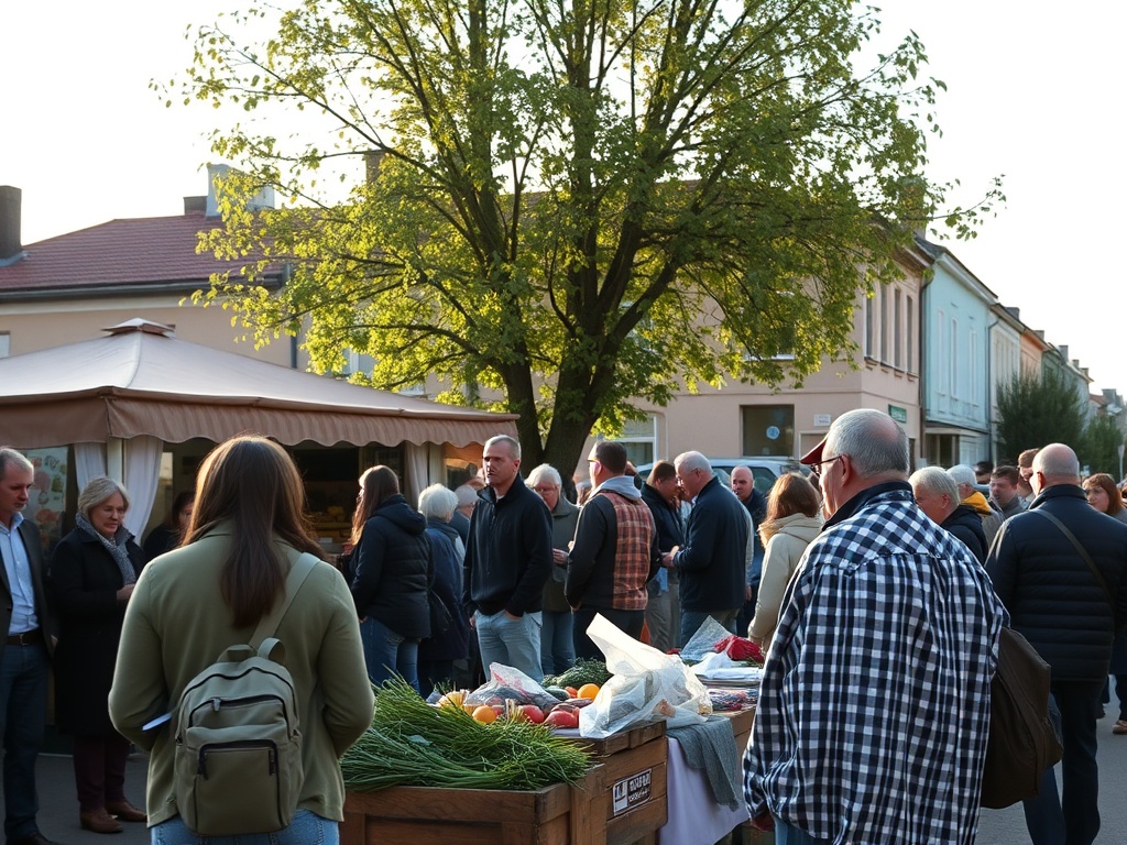 Widok na miasto Ostrowiec Świętokrzyski z zielenią, sugerujący wiosenną aurę majówki.